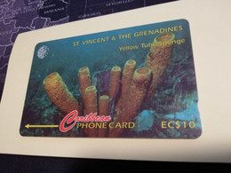 ST VINCENT & GRENADINES  GPT CARD   $ 10,- 142CSVB   YELLOW TUBE SPONGE               C&W    Fine Used  Card  **3388** - St. Vincent & Die Grenadinen