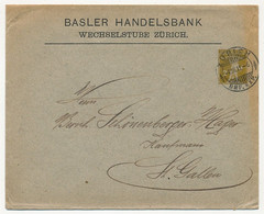 SUISSE - Enveloppe (Entier Postal PRIVÉ) 2c Guillaume Tell - Basler Handelsbank Zurich - 1911 - Entiers Postaux