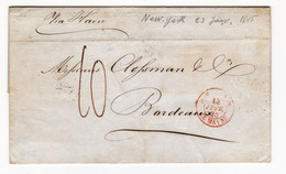 Lettre 1845 New York Charles Frederick Albrecht Hinrichs Via Le Havre Bordeaux Gironde Clossmann - …-1845 Prephilately