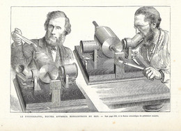 GRAVURE De 1878.. LE PHONOGRAPHE, Nouvel Appareil Enregistreur Du Son - Stiche & Gravuren