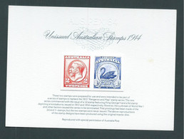 Australia 1984 Unissued KGV & Swan 1913 Designs Proof Reprints On Official APO Replica Card 1 , Stain - Probe- Und Nachdrucke