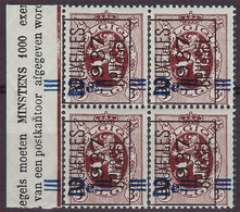 Heraldieke Leeuw Nr. 315 Blok Van 4 TYPO PREO Nr. 318 " VERSCHOVEN OPDRUK "  BRUXELLES 1937 BRUSSEL  ** MNH  ! - Typografisch 1929-37 (Heraldieke Leeuw)