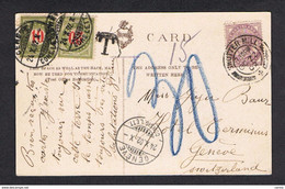 GREAT  BRITAIN:  VICTORIA  ONE  PENNY  ON  POSTCARD  TO  SWITZERLAND  -  TAXED  IN  ARRIVAL  -  FP - Briefe U. Dokumente