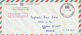 France 1979 Naqoura UNIFIL FINUL Lebanon Liban Red SP Number Instructional Handstamp Military Force Cover - Militaria