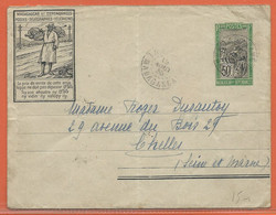 MADAGASCAR ENTIER POSTAL DE 1933 DE TAMATAVE POUR CHELLES - Briefe U. Dokumente