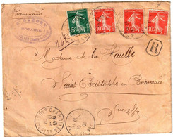 CHAROLLES Saône Et Loire Lettre Recommandée Semeuse 5c Vert 10c Yv 137 138 Ob 19 8 1909 Exp Notaire Dumont - Lettres & Documents