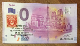 2016 BILLET 0 EURO SOUVENIR DPT 75 PARIS TOUR EIFFEL AU CENTRE + TIMBRE ZERO 0 EURO SCHEIN BANKNOTE PAPER MONEY - Private Proofs / Unofficial