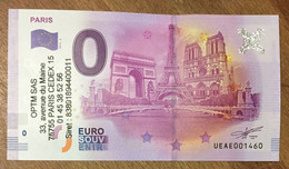 2016 BILLET 0 EURO SOUVENIR DPT 75 PARIS TOUR EIFFEL AU CENTRE + TAMPON ZERO 0 EURO SCHEIN BANKNOTE PAPER MONEY - Private Proofs / Unofficial