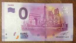 2016 BILLET 0 EURO SOUVENIR DPT 75 PARIS TOUR EIFFEL AU CENTRE ZERO 0 EURO SCHEIN BANKNOTE PAPER MONEY - Essais Privés / Non-officiels