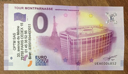 2016 BILLET 0 EURO SOUVENIR DPT 75 TOUR MONTPARNASSE + TAMPON ZERO 0 EURO SCHEIN BANKNOTE PAPER MONEY - Essais Privés / Non-officiels