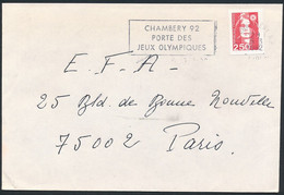 France - Timbre Adhésif YT A3 Seul Sur Lettre Oblitération Flamme JO CHAMBERY 92 - Lettres & Documents