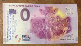 2016 BILLET 0 EURO SOUVENIR DPT 75 PARC ZOOLOGIQUE DE PARIS + TAMPON ZERO 0 EURO SCHEIN BANKNOTE PAPER MONEY - Essais Privés / Non-officiels