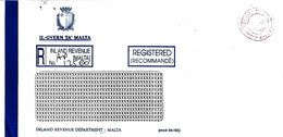 Malta 2000 Valletta Inland Revenue Postage Paid Unfranked Registered Cover - Malte