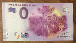 2016 BILLET 0 EURO SOUVENIR DPT 75 PARC ZOOLOGIQUE DE PARIS ZERO 0 EURO SCHEIN BANKNOTE PAPER MONEY - Essais Privés / Non-officiels
