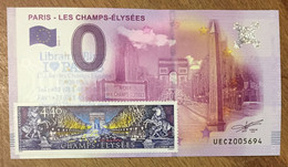 2016 BILLET 0 EURO SOUVENIR DPT 75 PARIS - LES CHAMPS ÉLYSÉES + TIMBRE ZERO 0 EURO SCHEIN BANKNOTE PAPER MONEY - Privatentwürfe