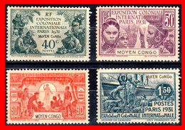 FRANCIA  ( MOYEN CONGO ) ( ANTIGUAS COLONIAS Y PROTECTORADOS ) SERIE 4 SELLOS AÑO 1931 EXPOSICION INTERNACIONAL DE PARIS - 1931 Exposition Coloniale De Paris