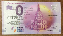 2016 BILLET 0 EURO SOUVENIR DPT 75 DÔME DES INVALIDES + TAMPONS ZERO 0 EURO SCHEIN BANKNOTE PAPER MONEY - Essais Privés / Non-officiels