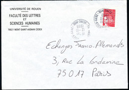 France - Timbre Adhésif YT A15 Seul Sur Lettre UNIVERSITE ROUEN Oblitération Manuelle - Lettres & Documents