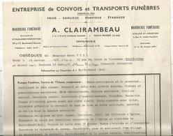 Facture De Pompes Funèbres , Service De 4 E Classe, A. Clairambeau , Saint Mandé , Seine ,1951,timbrée , Frais Fr 2.15 E - 1950 - ...