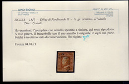 ASI SICILIA 1859 1/2 GR II TAVOLA OTTIMA MARGINATURA ANNULLATO CANCELLED OBLITERE' - Sizilien
