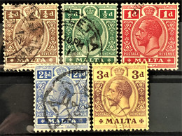 MALTA 1914/21 - Canceled - Sc# 49, 50, 51, 53, 54 - Malta (...-1964)