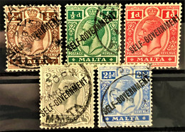 MALTA 1922 - Canceled - Sc# 86, 87, 88, 89, 90 - Malta (...-1964)