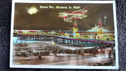 CPA BLACKPOOL LANCASHIRE CENTRAL PIER BY NIGHT AVION JETEE PLANE LUNE - Blackpool