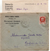 Lettre De Mutuelle Générale Française Raymond Gabas De Saint Paul De Fenouillet De 1943 - Other & Unclassified