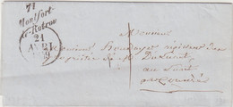 FRANCE : MP . CURSIVE .  "71 MONTFORD LE RETROU " . TAXEE . 1849 . - 1801-1848: Precursors XIX