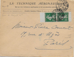 1915 - PAIRE SEMEUSE De CARNET Sur ENVELOPPE AERONAUTIQUE De ST DENIS => PARIS - 1906-38 Semeuse Camée