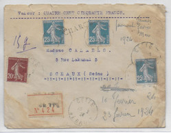 1924 - SEMEUSE Sur ENVELOPPE CHARGEE De CETTE (HERAULT) => SCEAUX - 1921-1960: Modern Period