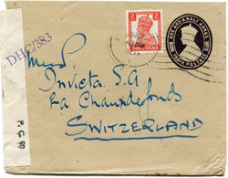 INDE ENTIER POSTAL CENSURE AVEC AFFRANCHISSEMENT COMPLEMENTAIRE DEPART (BOMBAY) 20 OCT ? POUR LA SUISSE - 1936-47 Roi Georges VI