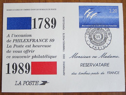 France // Entiers Postaux // Entier Postal,  PHILEXFRANCE 89 - Cartes Postales Types Et TSC (avant 1995)