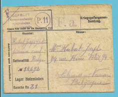 Kriegsgefangenenpost Stempel GEPRUFT HOLZMINDEN (Prissoner Civil Belge) Naar Salzinnes (Namur) + Inhoud - Prisoners