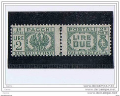 LUOGOTENENZA:  1946  PACCHI  POSTALI  -  £. 2  VERDE  N. -  SASS. 61 - Paketmarken