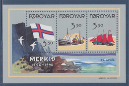 Pavillon Naval Officiel Îles Féroé Archipel Autonome Du Royaume Du Danemark Bloc Neuf 3 Timbres Dentelés Merkid 25 Avril - Autres & Non Classés