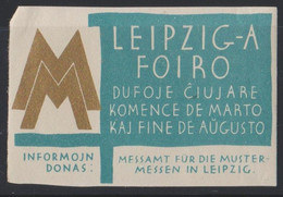 Esperanto Label Leipzig Trade Fair 1929 - Internacia Komerca Foiro * * - Esperanto