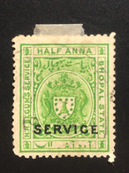 India - Bhopal State 1/2 Anna 1908 Overprint - Bhopal