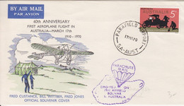 60° Anniversaire Du 1° Vol Australie-March En 1910, Obl. Parafield Le 17 MR 70 Sur N° 395 + Courrier Parachuté - Premiers Vols