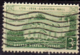 USA STATI UNITI 1958 GUNSTON HALL ISSUE VIRGINIA CENT 3c USED USATO OBLITERE' - Autres & Non Classés