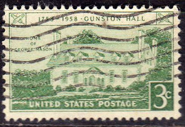 USA STATI UNITI 1958 GUNSTON HALL ISSUE VIRGINIA CENT 3c USED USATO OBLITERE' - Other & Unclassified