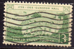 USA STATI UNITI 1958 GUNSTON HALL ISSUE VIRGINIA CENT 3c USED USATO OBLITERE' - Autres & Non Classés