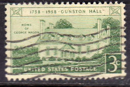 USA STATI UNITI 1958 GUNSTON HALL ISSUE VIRGINIA CENT 3c USED USATO OBLITERE' - Other & Unclassified