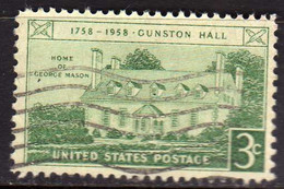 USA STATI UNITI 1958 GUNSTON HALL ISSUE VIRGINIA CENT 3c USED USATO OBLITERE' - Sonstige & Ohne Zuordnung