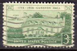 USA STATI UNITI 1958 GUNSTON HALL ISSUE VIRGINIA CENT 3c USED USATO OBLITERE' - Andere & Zonder Classificatie