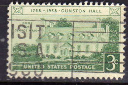 USA STATI UNITI 1958 GUNSTON HALL ISSUE VIRGINIA CENT 3c USED USATO OBLITERE' - Altri & Non Classificati