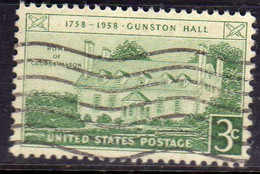 USA STATI UNITI 1958 GUNSTON HALL ISSUE VIRGINIA CENT 3c USED USATO OBLITERE' - Autres & Non Classés