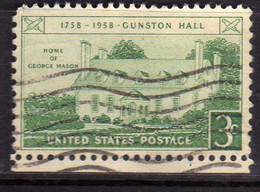 USA STATI UNITI 1958 GUNSTON HALL ISSUE VIRGINIA CENT 3c USED USATO OBLITERE' - Sonstige & Ohne Zuordnung