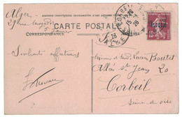 TIMBRE SEMEUSE N° 12 SURCHARGÉ ALGÉRIE SEUL Sur CARTE POSTALE CP De ALGER Pour CORBEIL FRANCE CAD De 1926 - Brieven En Documenten