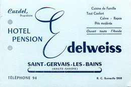 St Gervais Les Bains * Hôtel Pension EDELWEISS , CURDEL Propriétaire * Carte De Visite Ancienne - Saint-Gervais-les-Bains